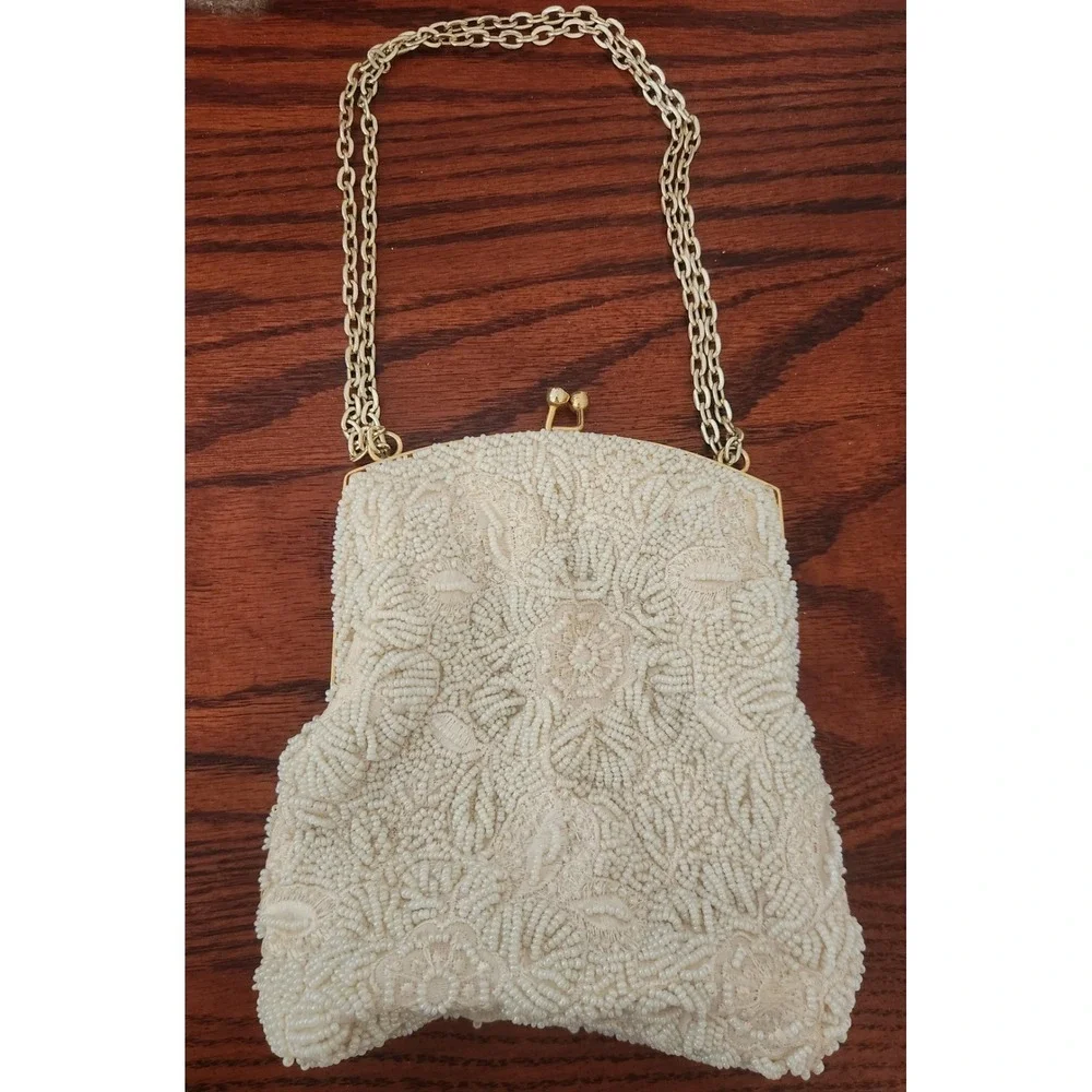 Vintage Walborg‎ Ivory Beaded Handbag Purse Wedding Formal  Retro Old Hollywood